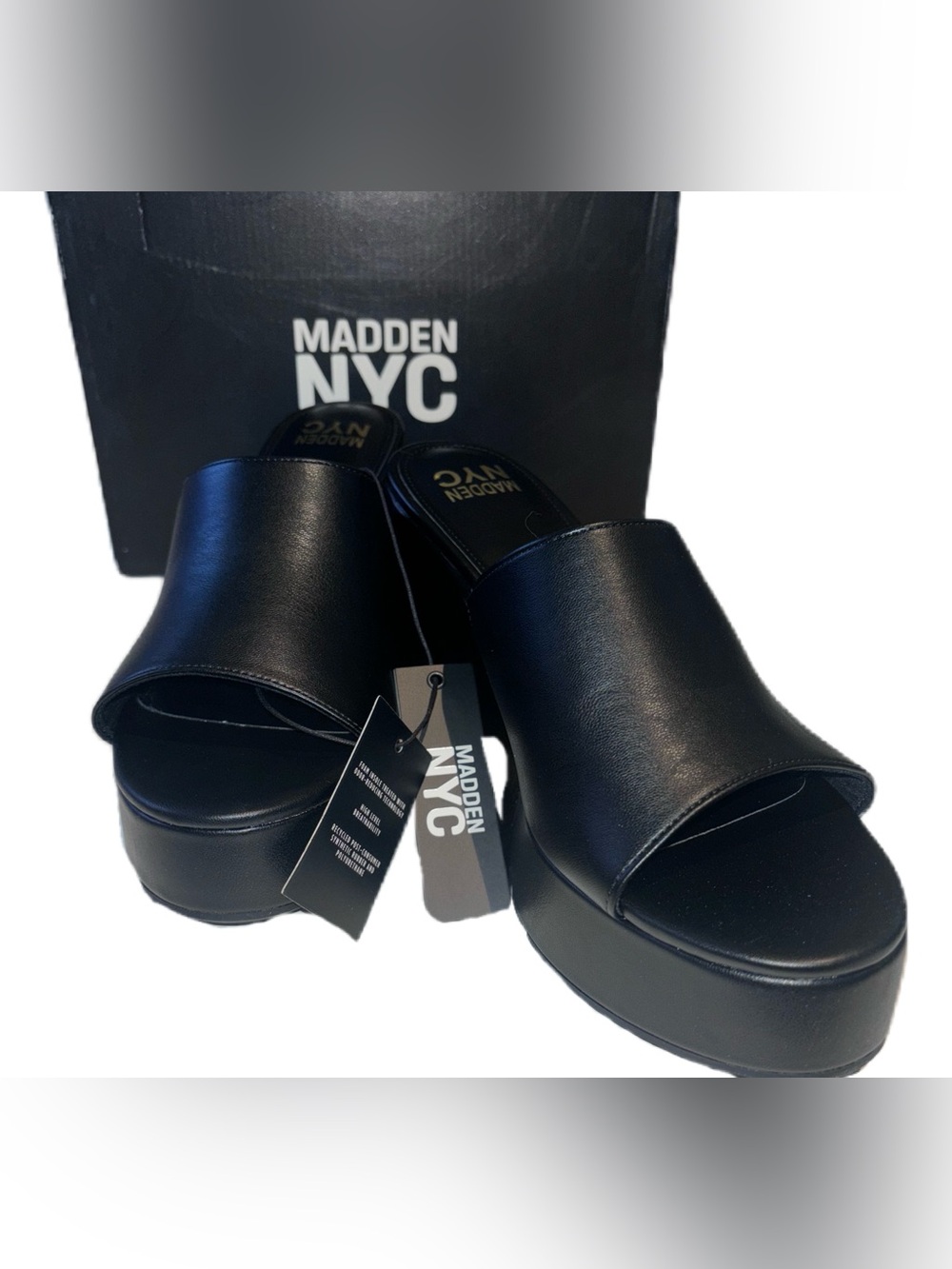 Madden NYC Black Platform Boho Wedge Slide on Sandals - Women's 11 - Picture 9 of 14